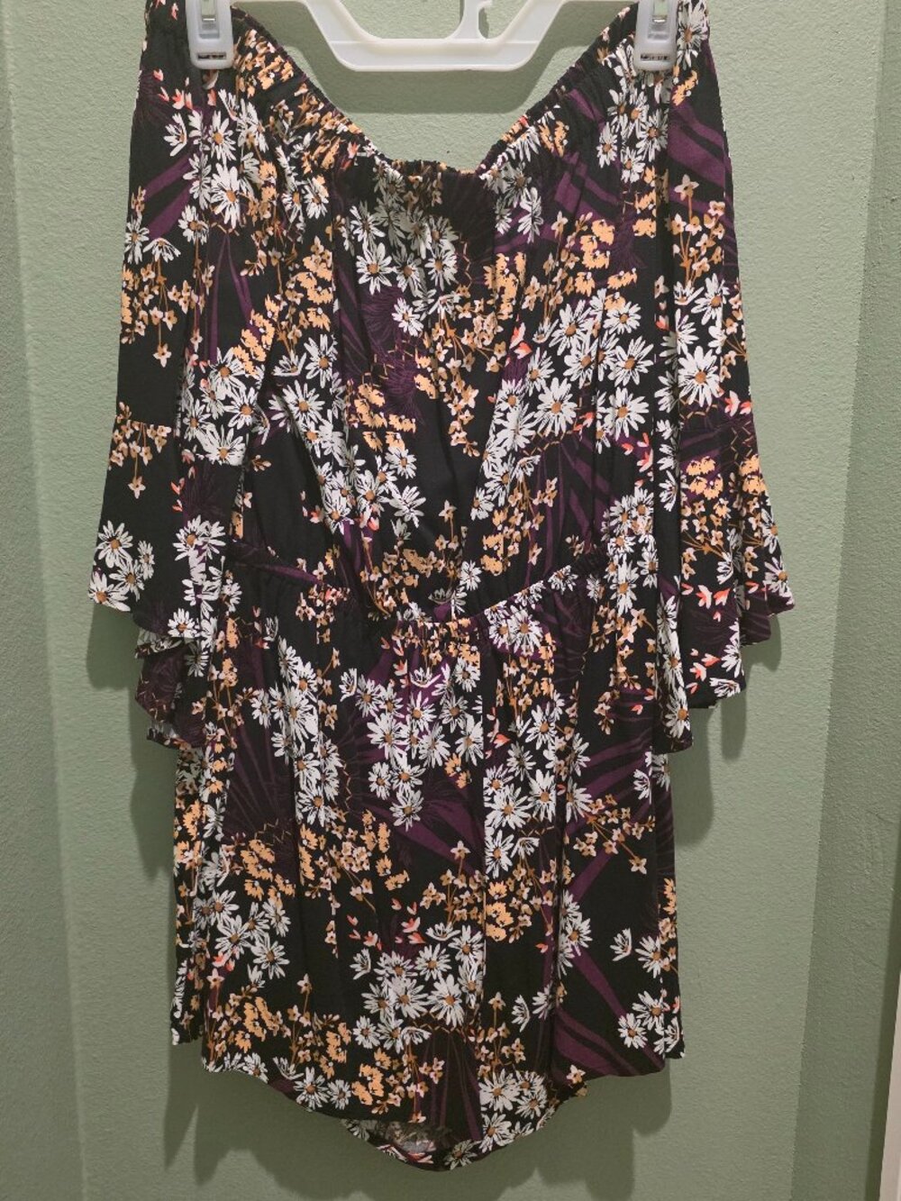 Express Floral Off The Shoulder Bell Sleeves Romper Medium